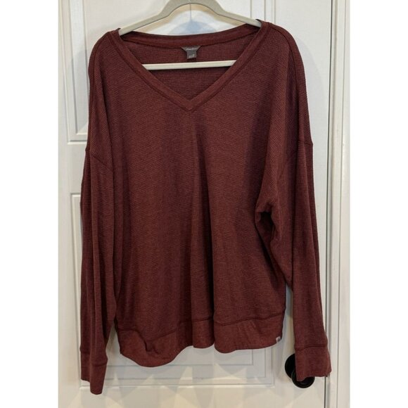 Eddie Bauer Tops - Eddie Bauer Burgundy Waffle-Knit V-Neck Long-Sleeve Tee XL EUC Relaxed Casual
